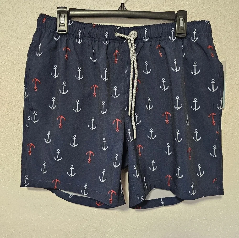 Rainforest Navy ⚓️ Anchor Swim Trunks Men's Size Medium NWT